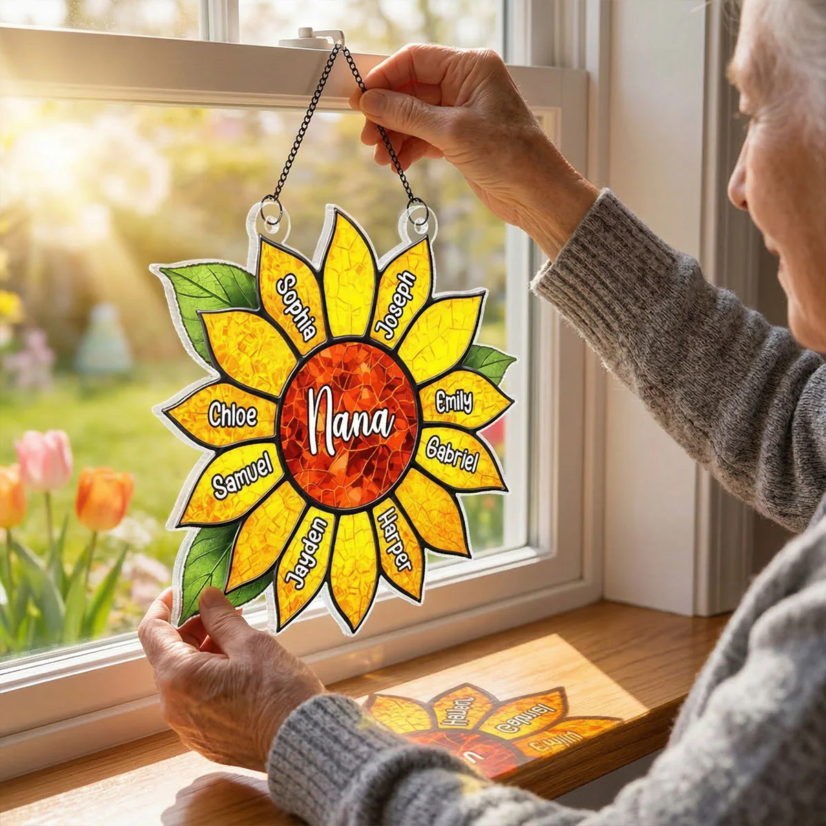 Grandkids Name In Sunflower Daisy - Personalized Suncatcher - Mother's Day Home Decor Gift For Grandma - Image 8