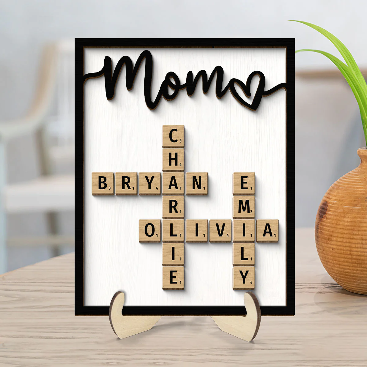 Grandkids Names In Crossword Unique Gift For Mom Grandma Personalized 2-Layer Wooden Plaque - Image 2
