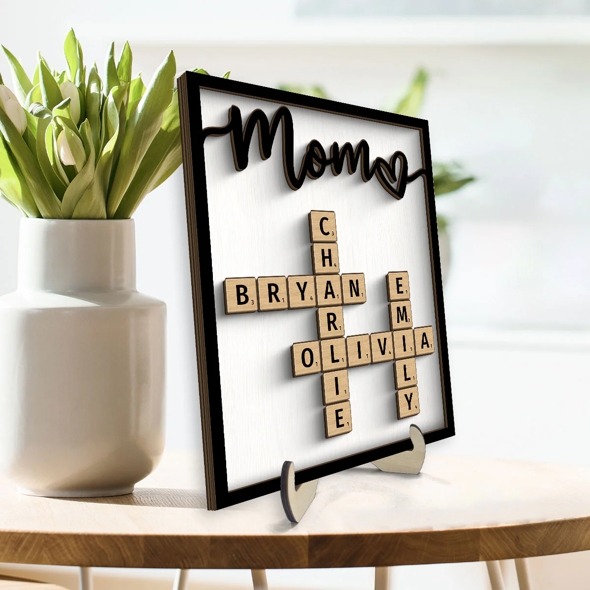 Grandkids Names In Crossword Unique Gift For Mom Grandma Personalized 2-Layer Wooden Plaque - Image 3