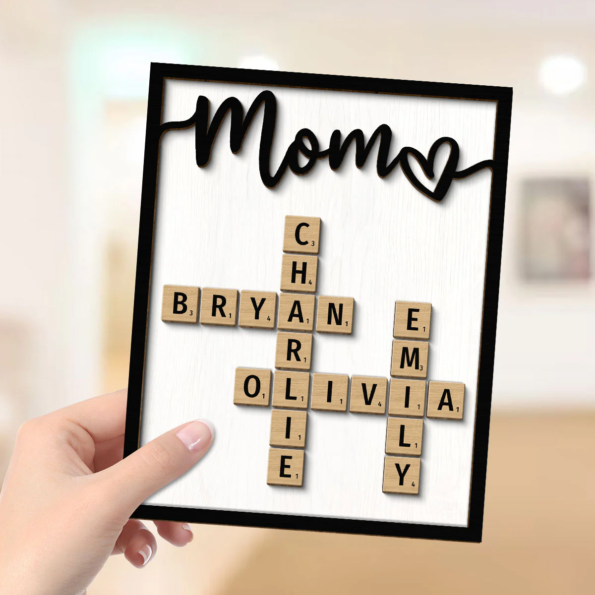 Grandkids Names In Crossword Unique Gift For Mom Grandma Personalized 2-Layer Wooden Plaque - Image 4