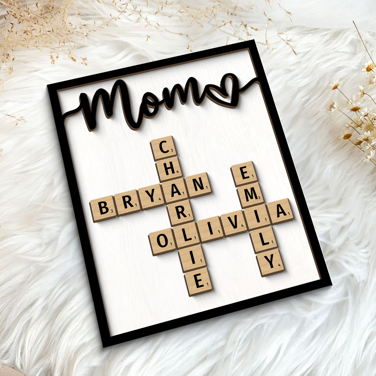 Grandkids Names In Crossword Unique Gift For Mom Grandma Personalized 2-Layer Wooden Plaque - Image 5