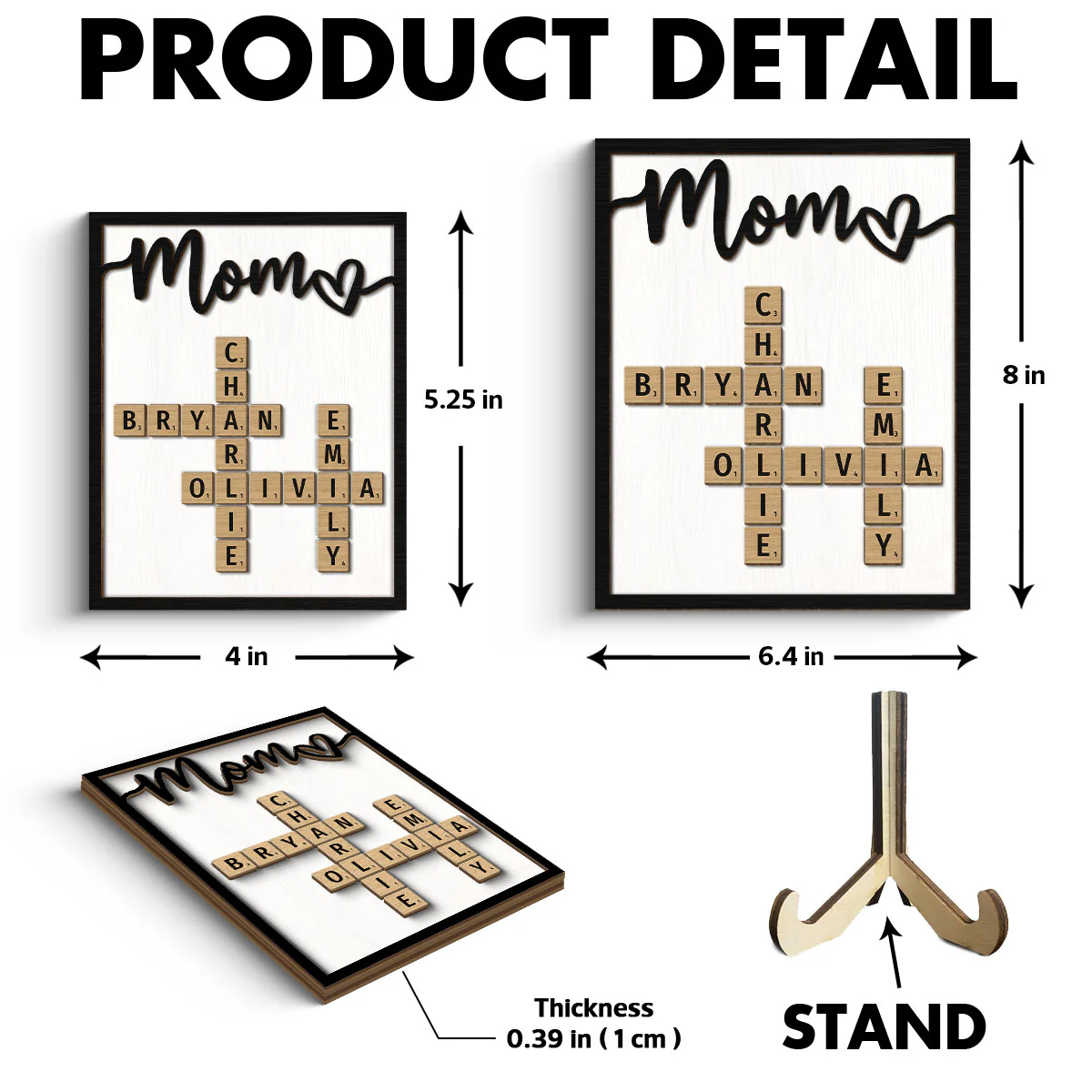 Grandkids Names In Crossword Unique Gift For Mom Grandma Personalized 2-Layer Wooden Plaque - Image 6