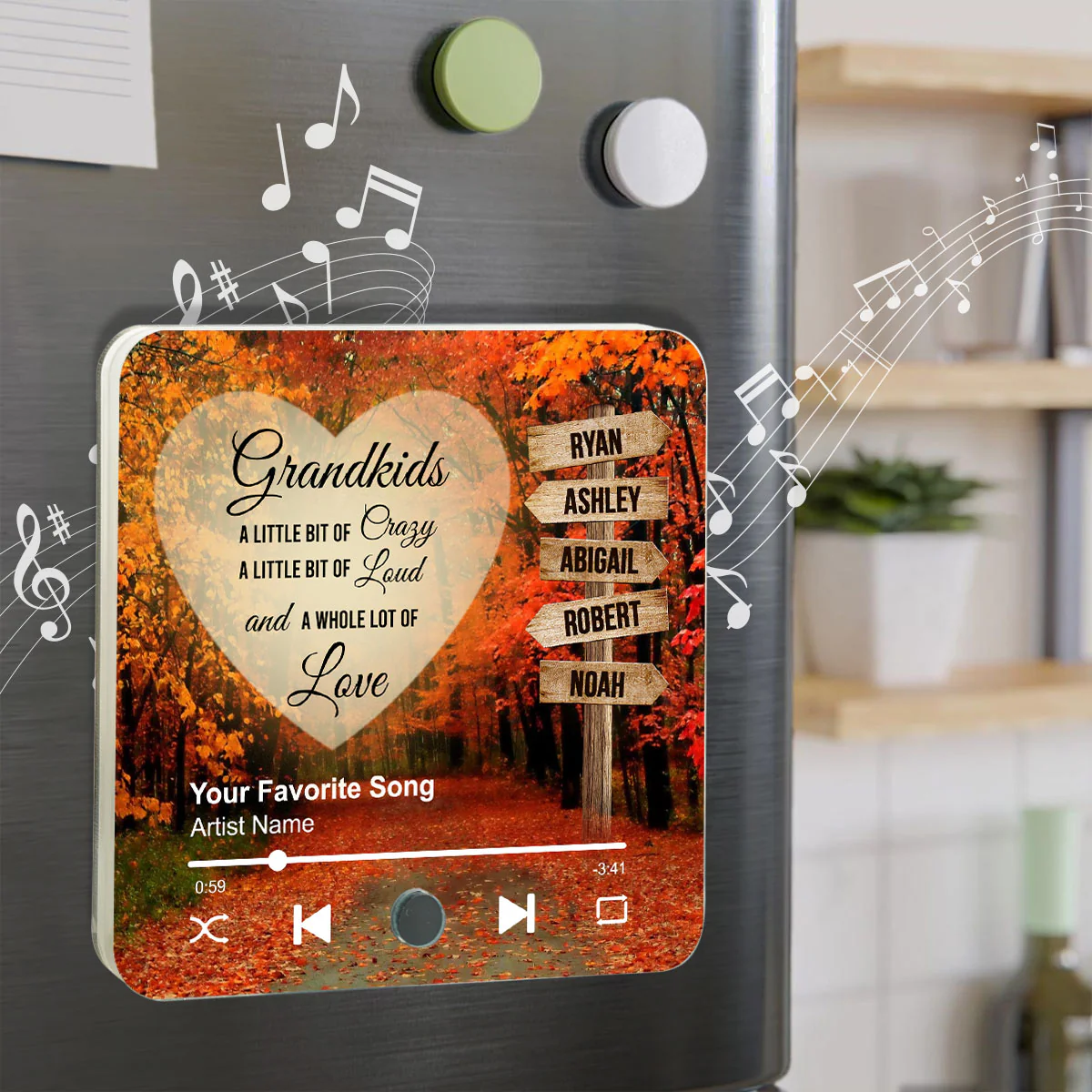 Grandkids Names On Street Sign Post Personalized Music Fridge Magnet, Perfect 2025 Gift For Mom For Grandma - Image 7