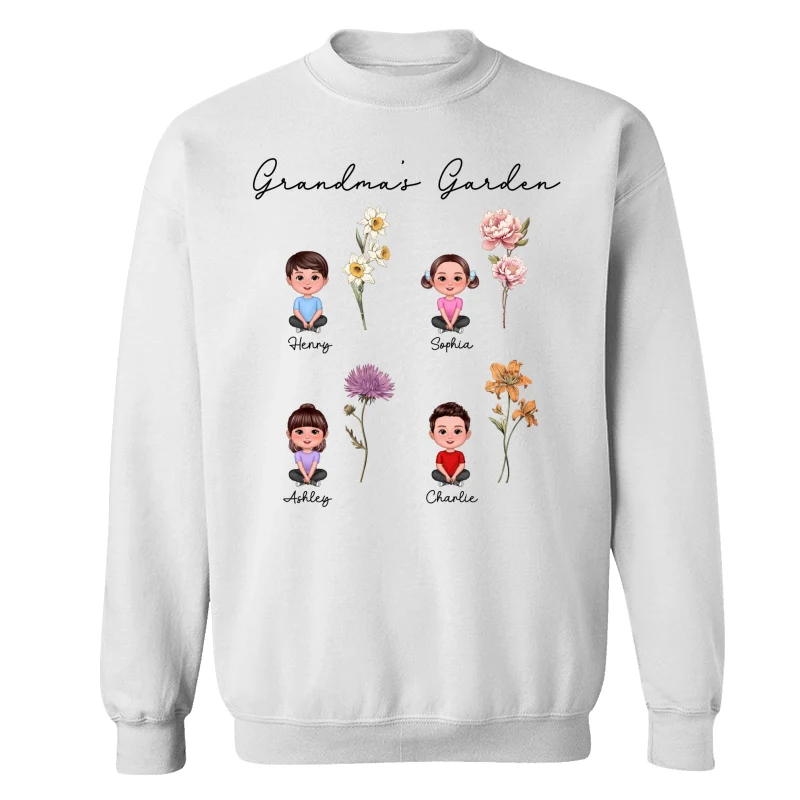 Grandkids Sitting Crossed Leg Grandma Garden Vintage Birth Month Flowers Personalized Shirt - Image 13