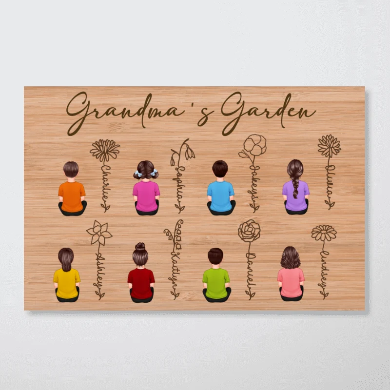 Grandkids Sitting Grandma Garden Outline Birth Month Flowers Mother‘s Day Gift Personalized Horizontal Poster - Image 6