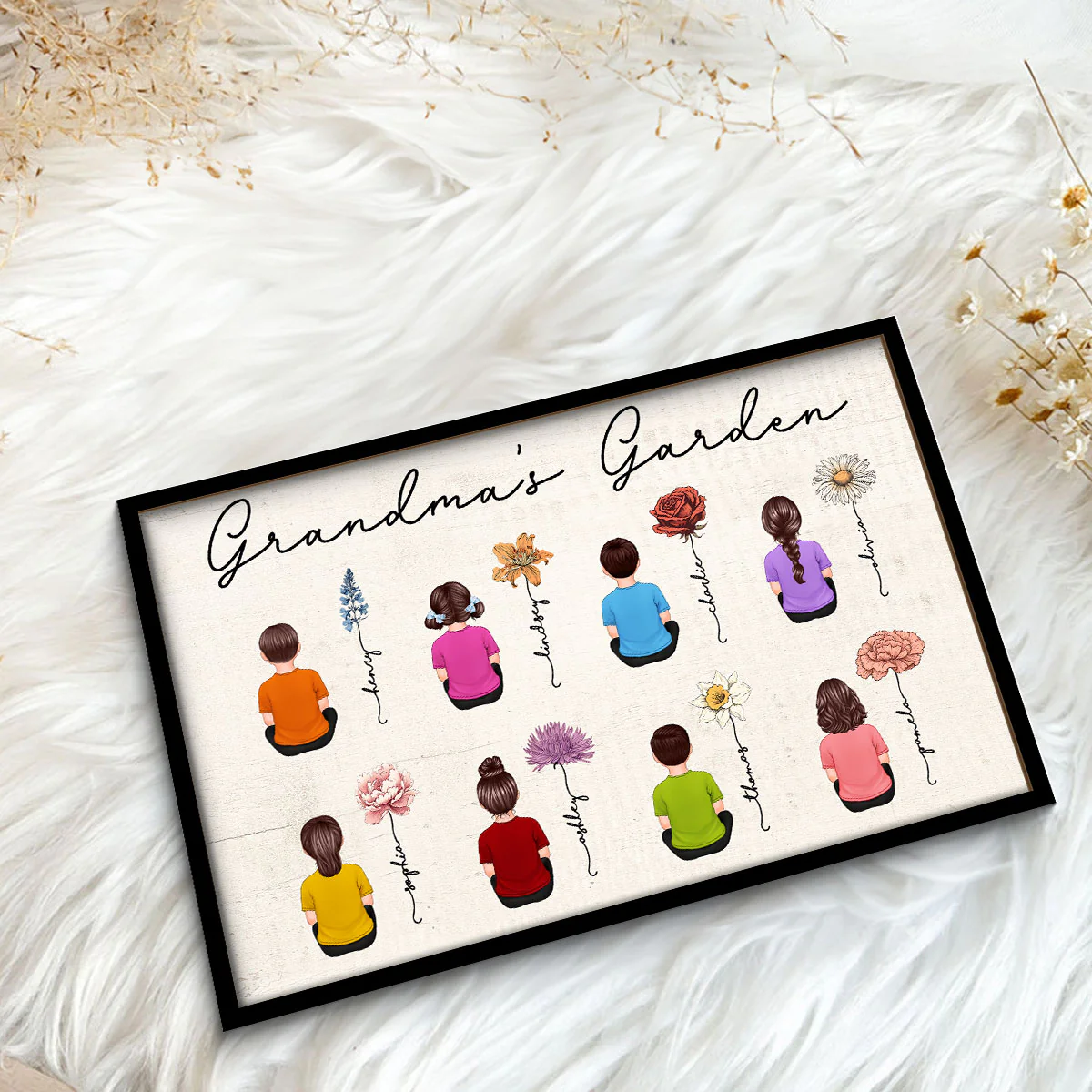 Grandkids Sitting Grandma Garden Vintage Birth Month Flowers Mother‘s Day Gift Personalized 2-Layer Wooden Plaque - Image 5