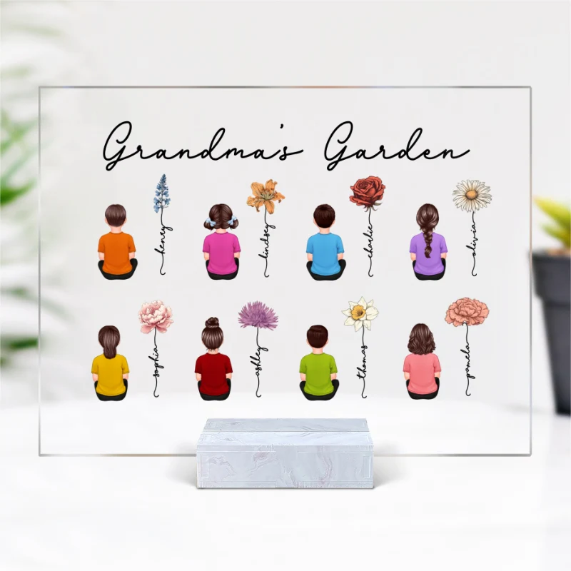 Grandkids Sitting Grandma Garden Vintage Birth Month Flowers Mother‘s Day Gift Personalized Acrylic Plaque - Image 4