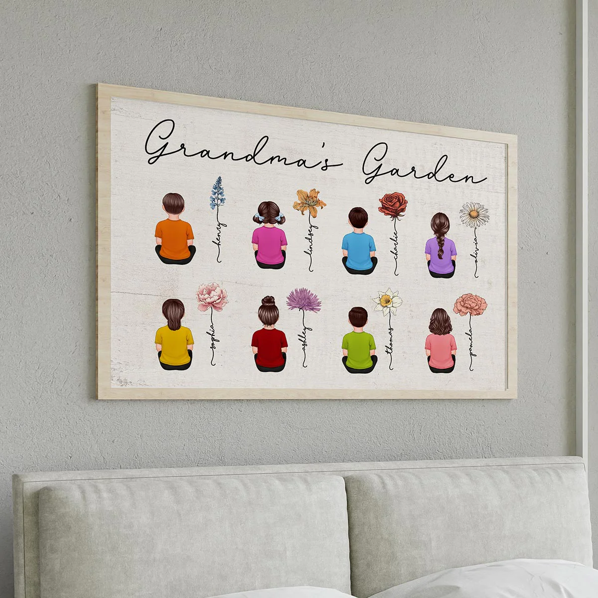 Vintage Birth Month Flowers Garden With Grandkids Names - Personalized Poster - Gift For Grandma, Mom, Auntie - Image 10