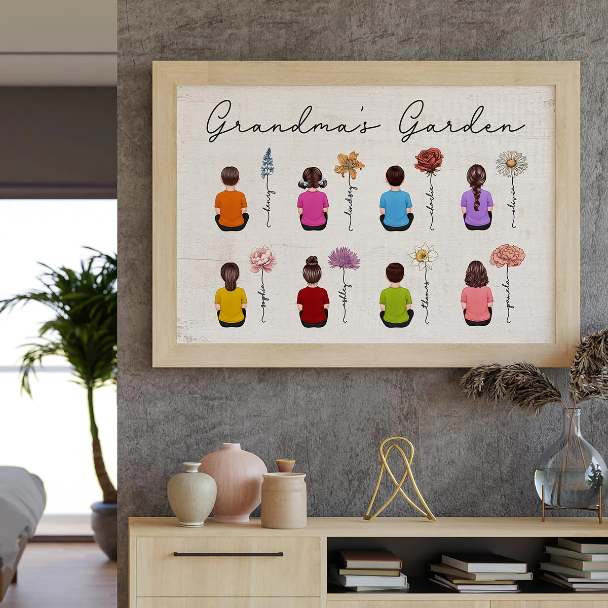 Vintage Birth Month Flowers Garden With Grandkids Names - Personalized Poster - Gift For Grandma, Mom, Auntie - Image 11
