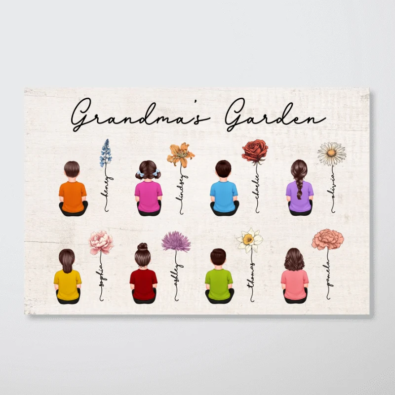 Vintage Birth Month Flowers Garden With Grandkids Names - Personalized Poster - Gift For Grandma, Mom, Auntie - Image 12