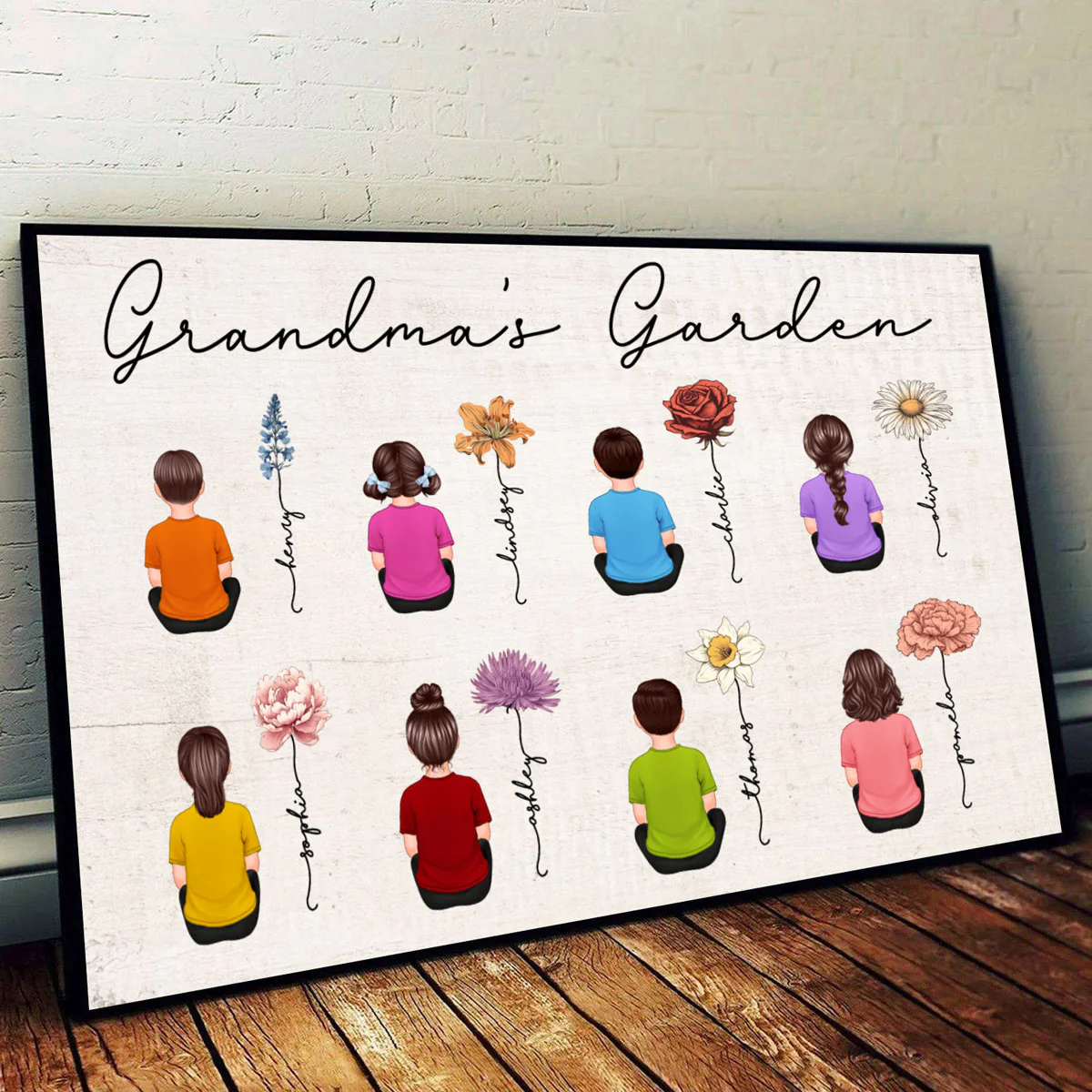 Vintage Birth Month Flowers Garden With Grandkids Names - Personalized Poster - Gift For Grandma, Mom, Auntie - Image 3