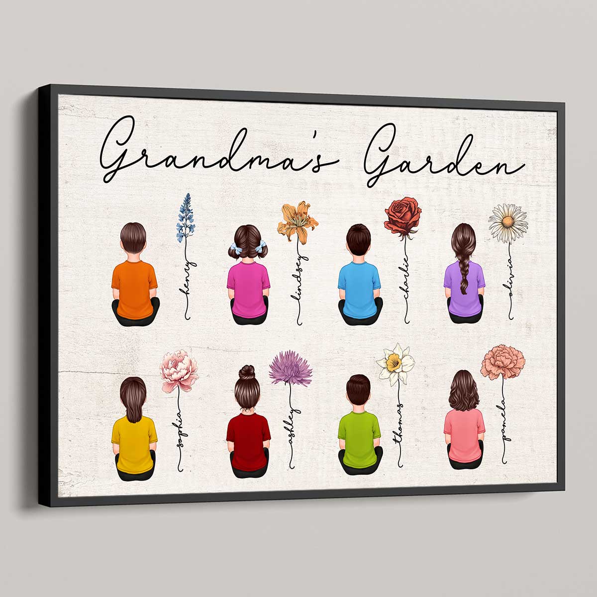 Vintage Birth Month Flowers Garden With Grandkids Names - Personalized Poster - Gift For Grandma, Mom, Auntie - Image 4