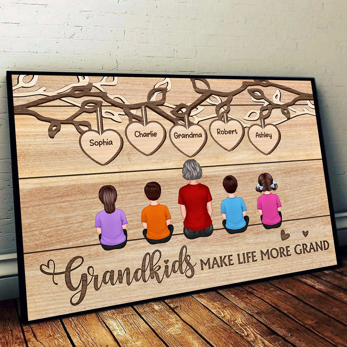 Grandkids Sitting Under Tree Mother‘s Day Gift For Grandma Personalized Horizontal Poster - Image 4