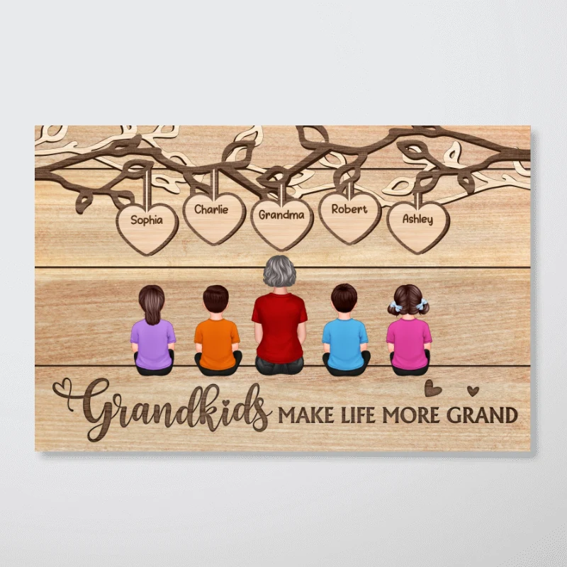 Grandkids Sitting Under Tree Mother‘s Day Gift For Grandma Personalized Horizontal Poster - Image 6