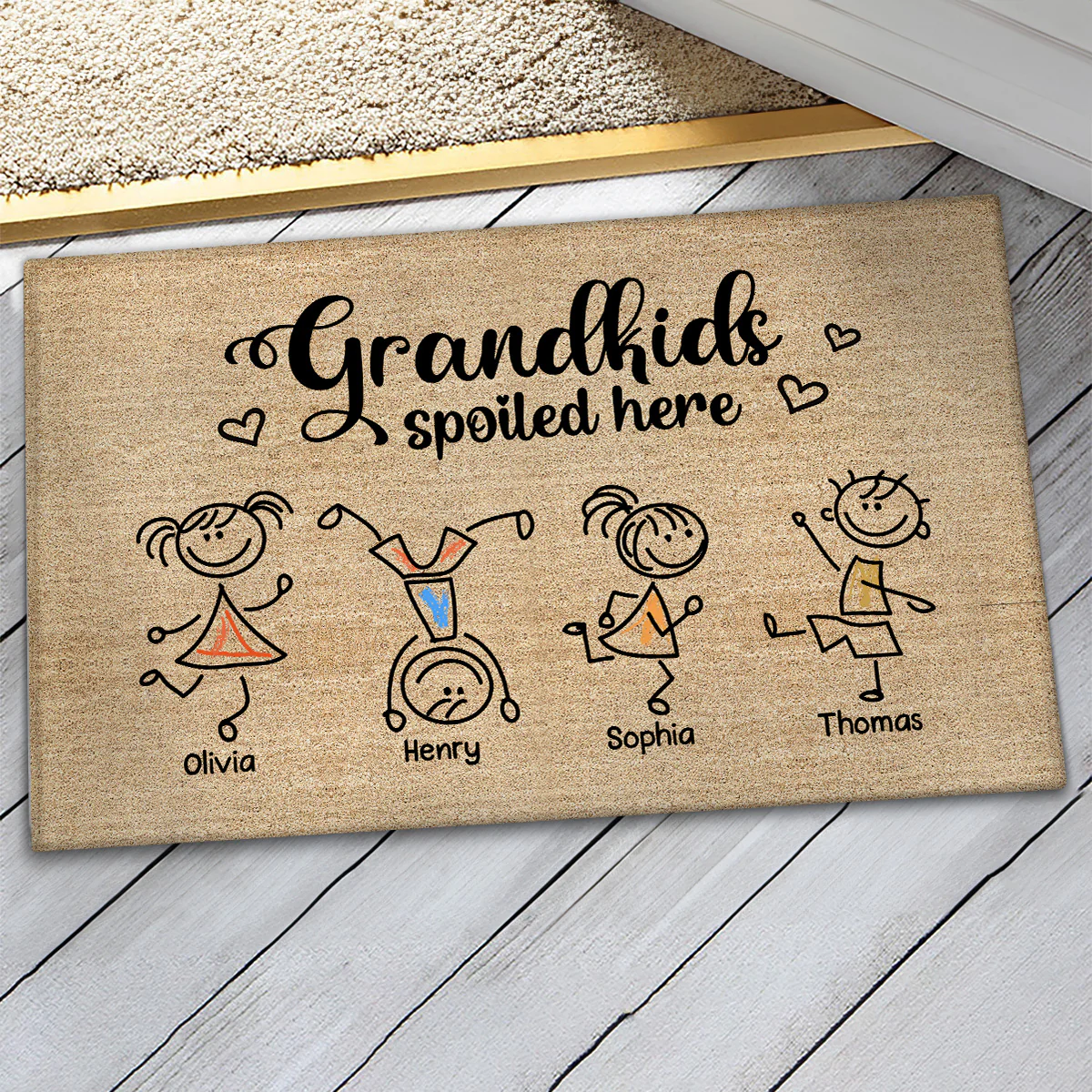 Grandkids Spoiled Here Drawing Kids Gift For Grandma Grandpa Grandparents Personalized Doormat - Image 3