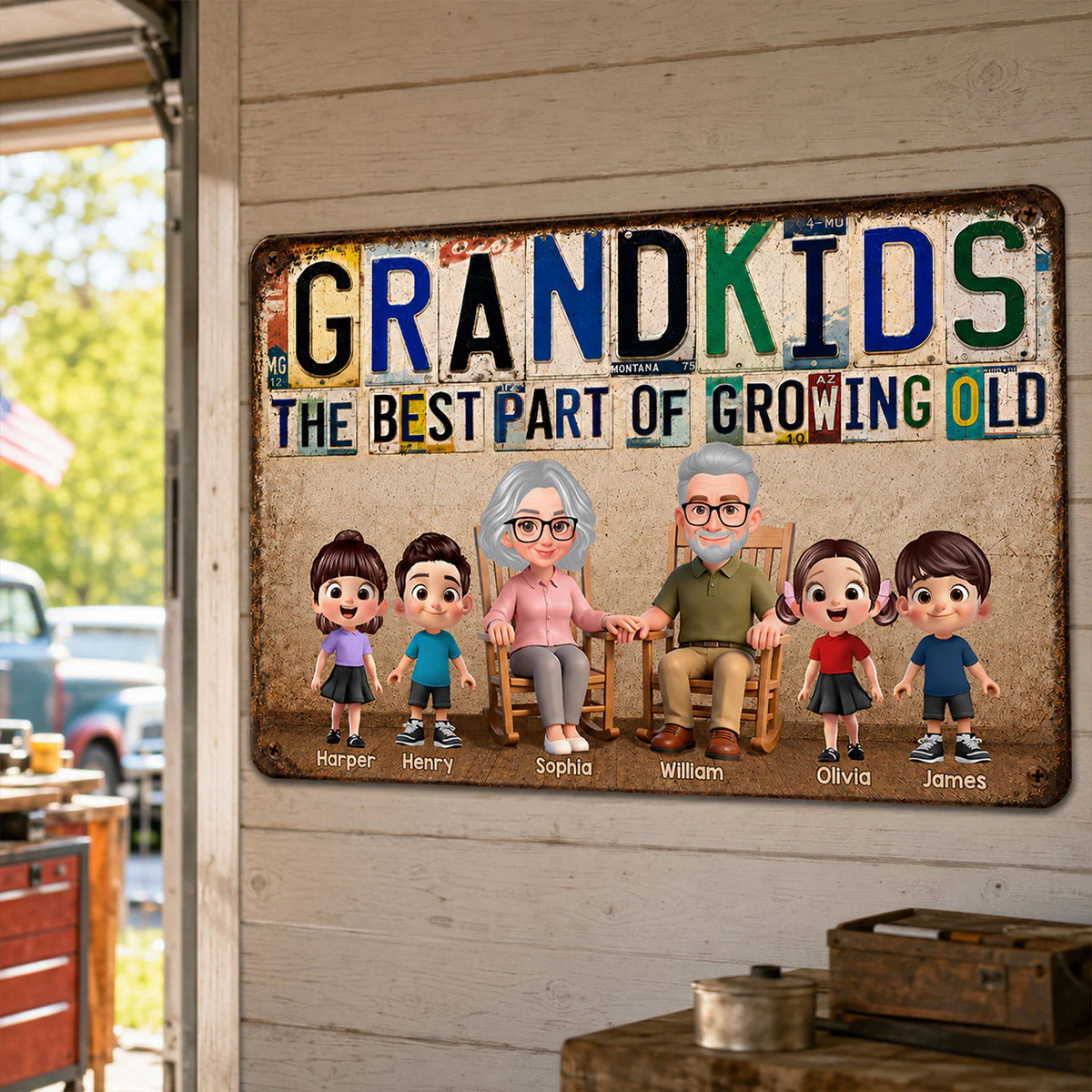 Grandkids The Best Part Of Growing Old License Plate Style - Personalized Metal Sign - Image 2