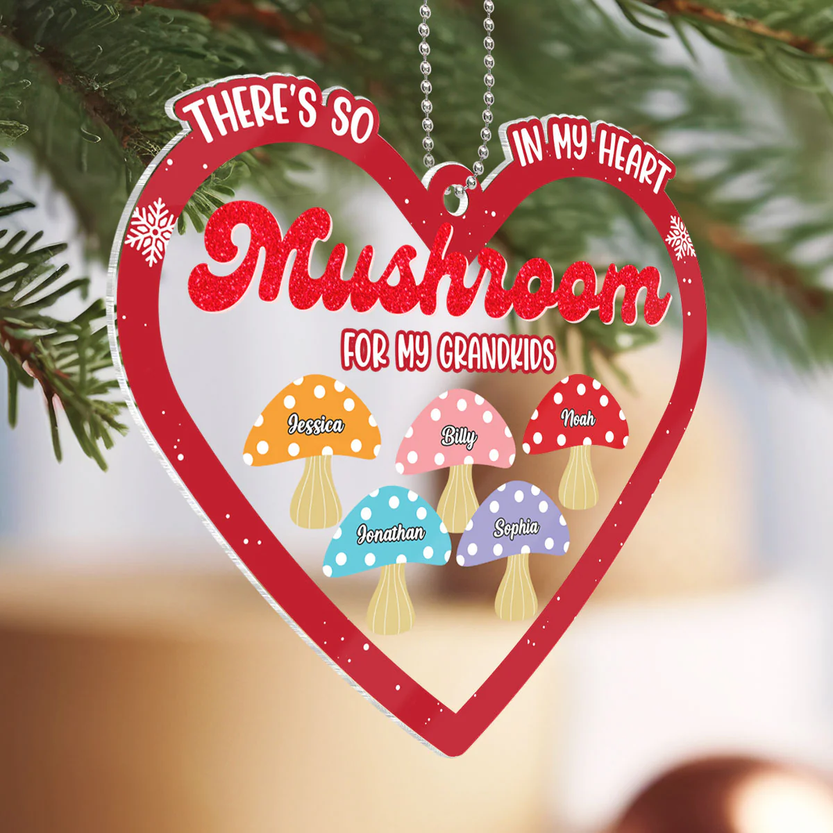 Grandkids There Is So Mushroom In My Heart For You Personalized Acrylic Ornament - Image 3