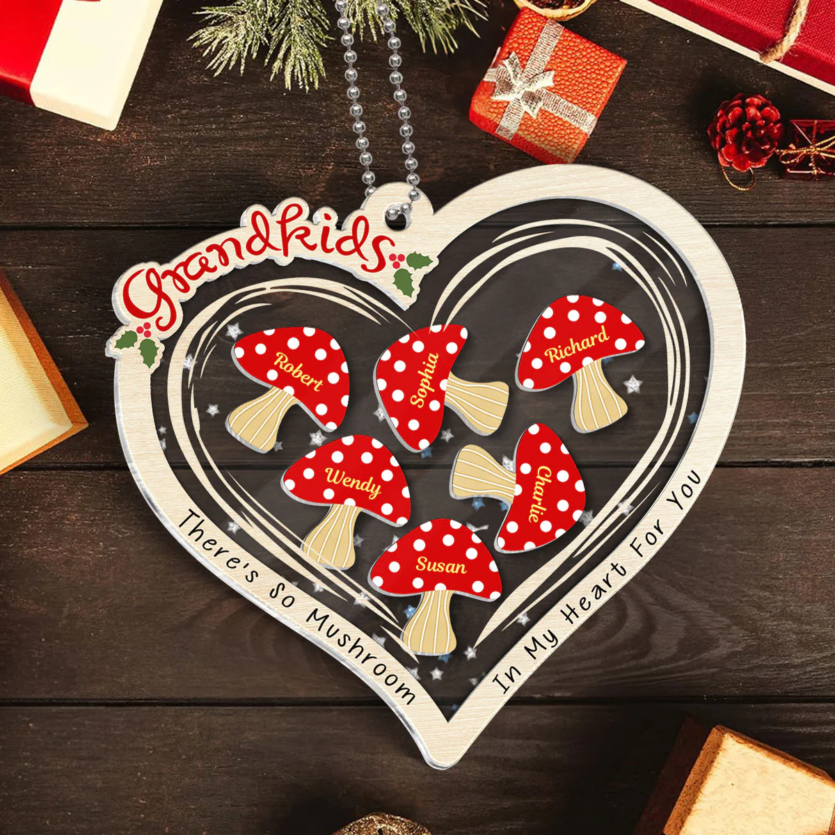 Grandkids There Is So Mushroom In My Heart For You Personalized Shaker Ornament - Image 3