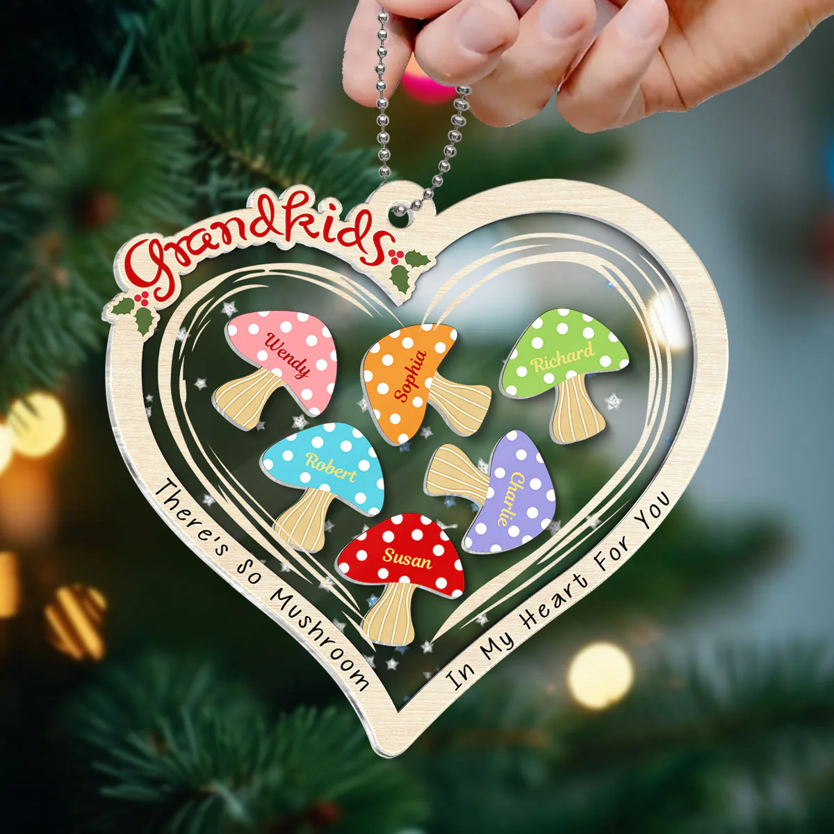 Grandkids There Is So Mushroom In My Heart For You Personalized Shaker Ornament - Image 4