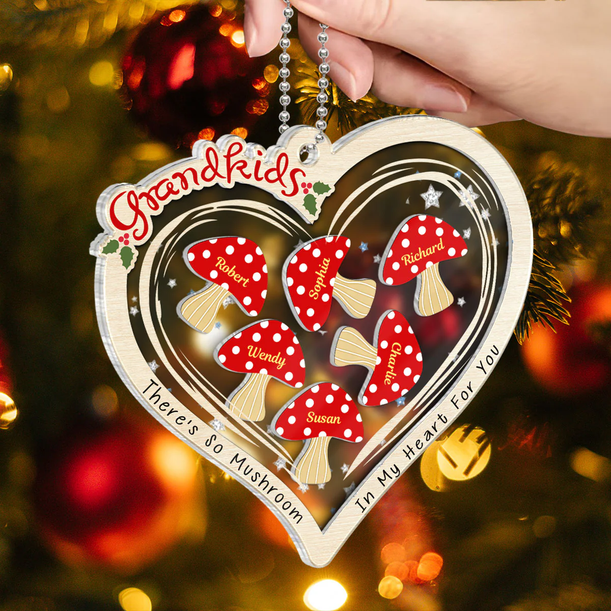 Grandkids There Is So Mushroom In My Heart For You Personalized Shaker Ornament - Image 5