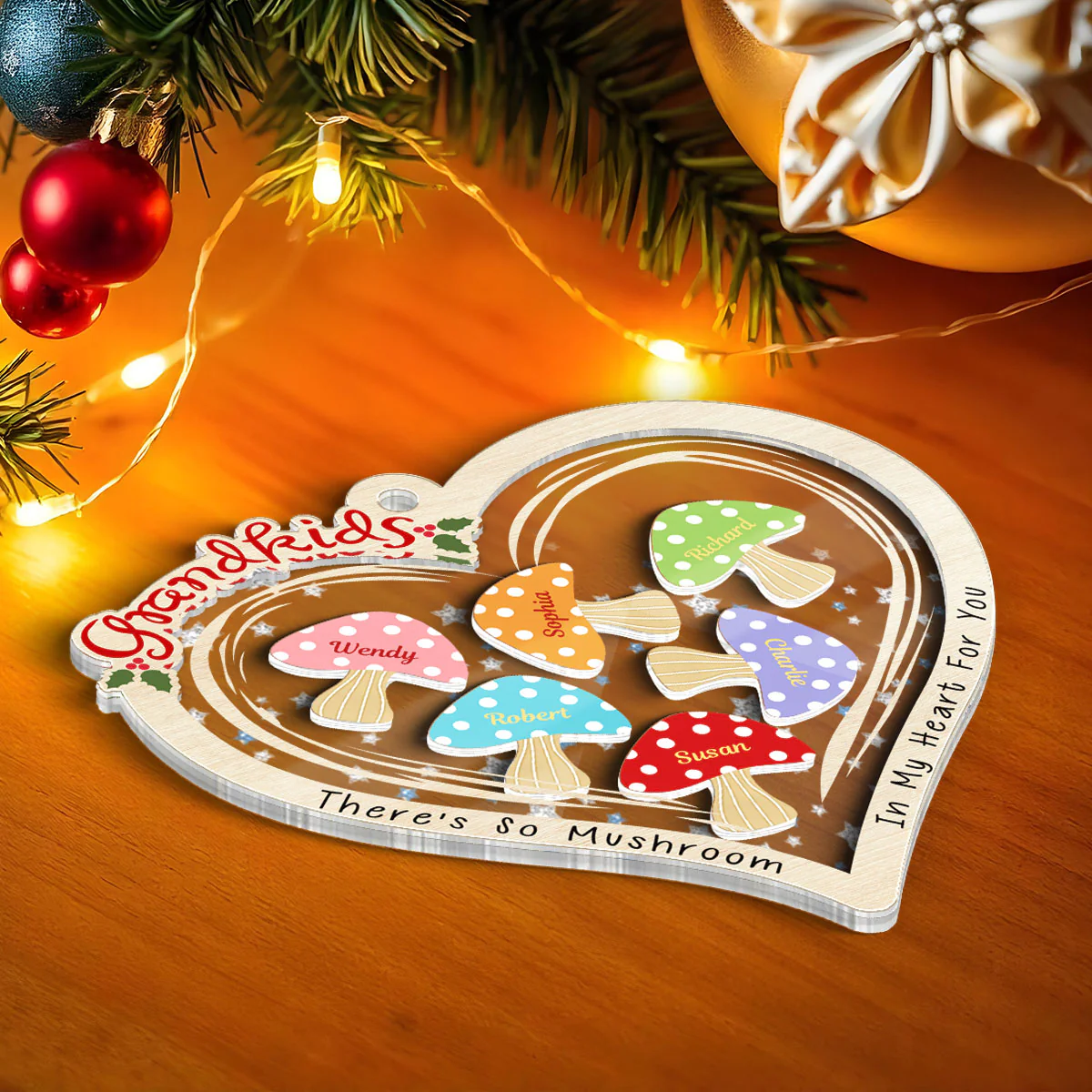 Grandkids There Is So Mushroom In My Heart For You Personalized Shaker Ornament - Image 6