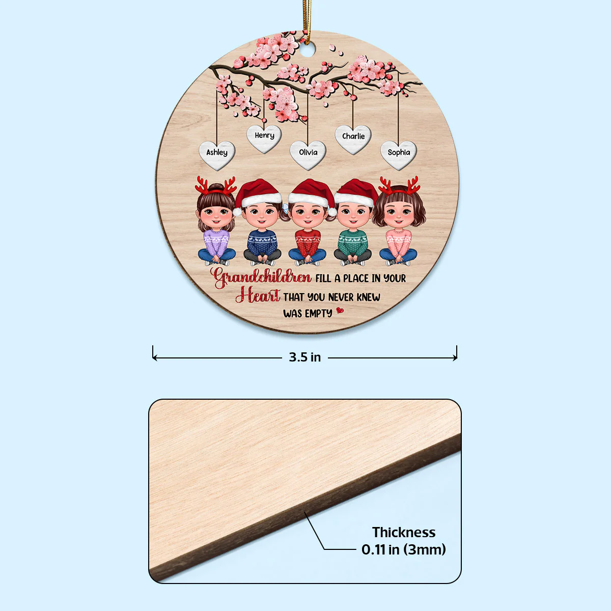 Grandkids Under Blossom Tree Christmas Gifts Personalized Wooden Ornament - Image 4