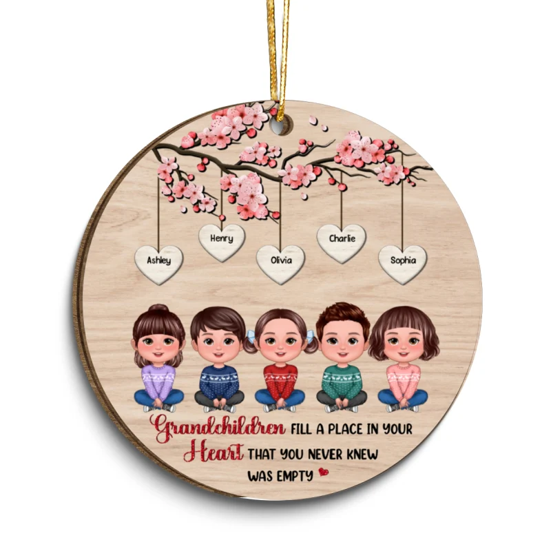 Grandkids Under Blossom Tree Christmas Gifts Personalized Wooden Ornament - Image 5