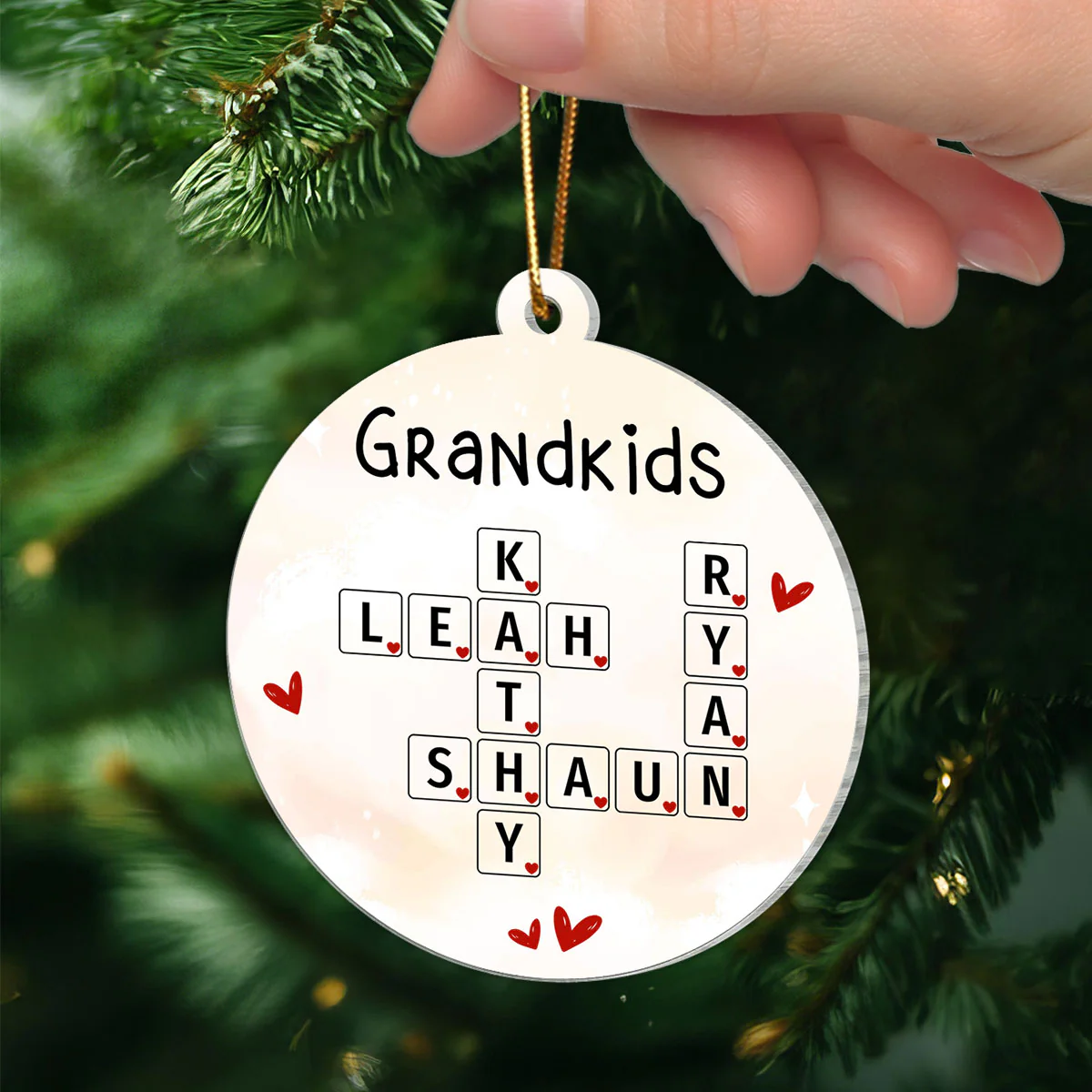 Grandkids Unique Crossword Art Puzzle Personalized Acrylic Ornament, Gift For Grandma Grandparents - Image 3