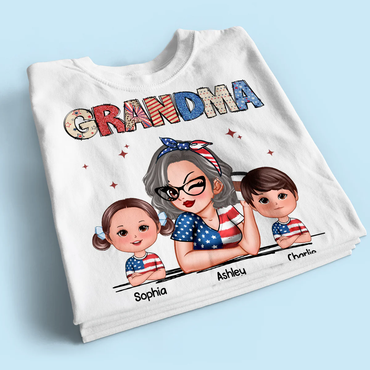 Grandma 4th Of July Sparkly Pattern Personalized Shirt, Independence Day - Image 2