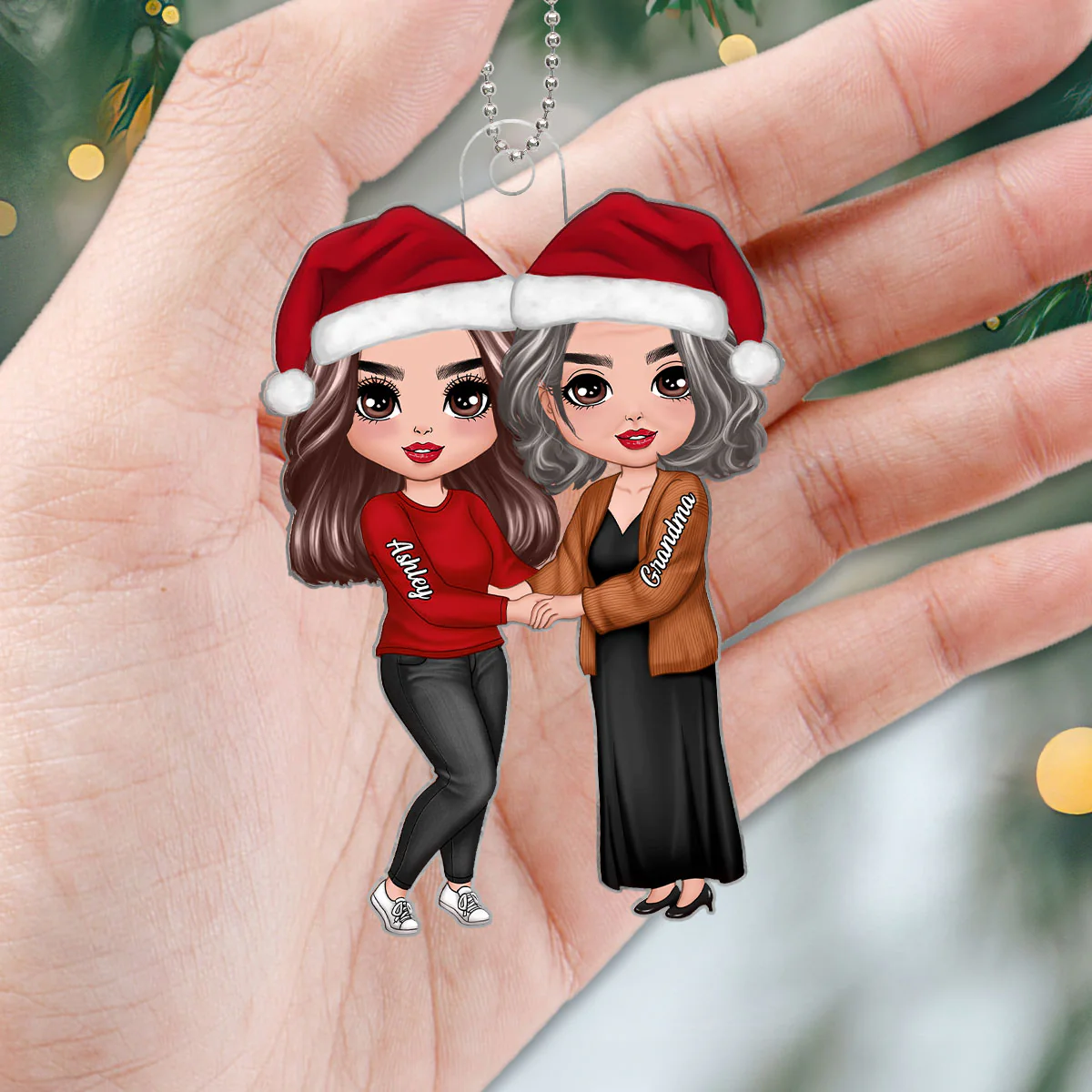 Grandma Adult Granddaughter Holding Hand Personalized Acrylic Ornament - Image 3