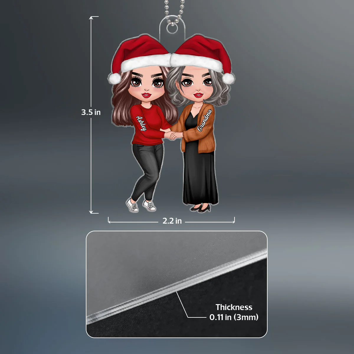 Grandma Adult Granddaughter Holding Hand Personalized Acrylic Ornament - Image 4