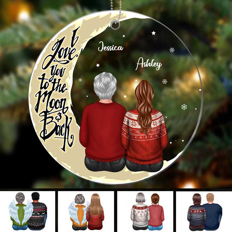 Grandma Adult Grandkids On Moon Personalized Acrylic Ornament - Image 2