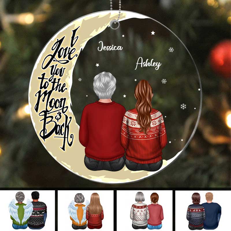 Grandma Adult Grandkids On Moon Personalized Acrylic Ornament - Image 3