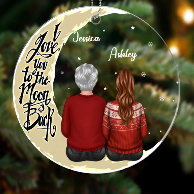 Grandma Adult Grandkids On Moon Personalized Acrylic Ornament - Image 4