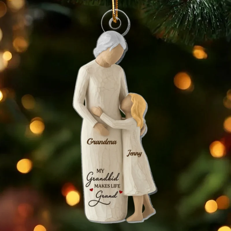 Grandma And Granddaughter Grandson Wooden Figurine - Personalized Acrylic Ornament - Heartwarming Christmas Gift For Grandma, Grandkid, Family - Image 9