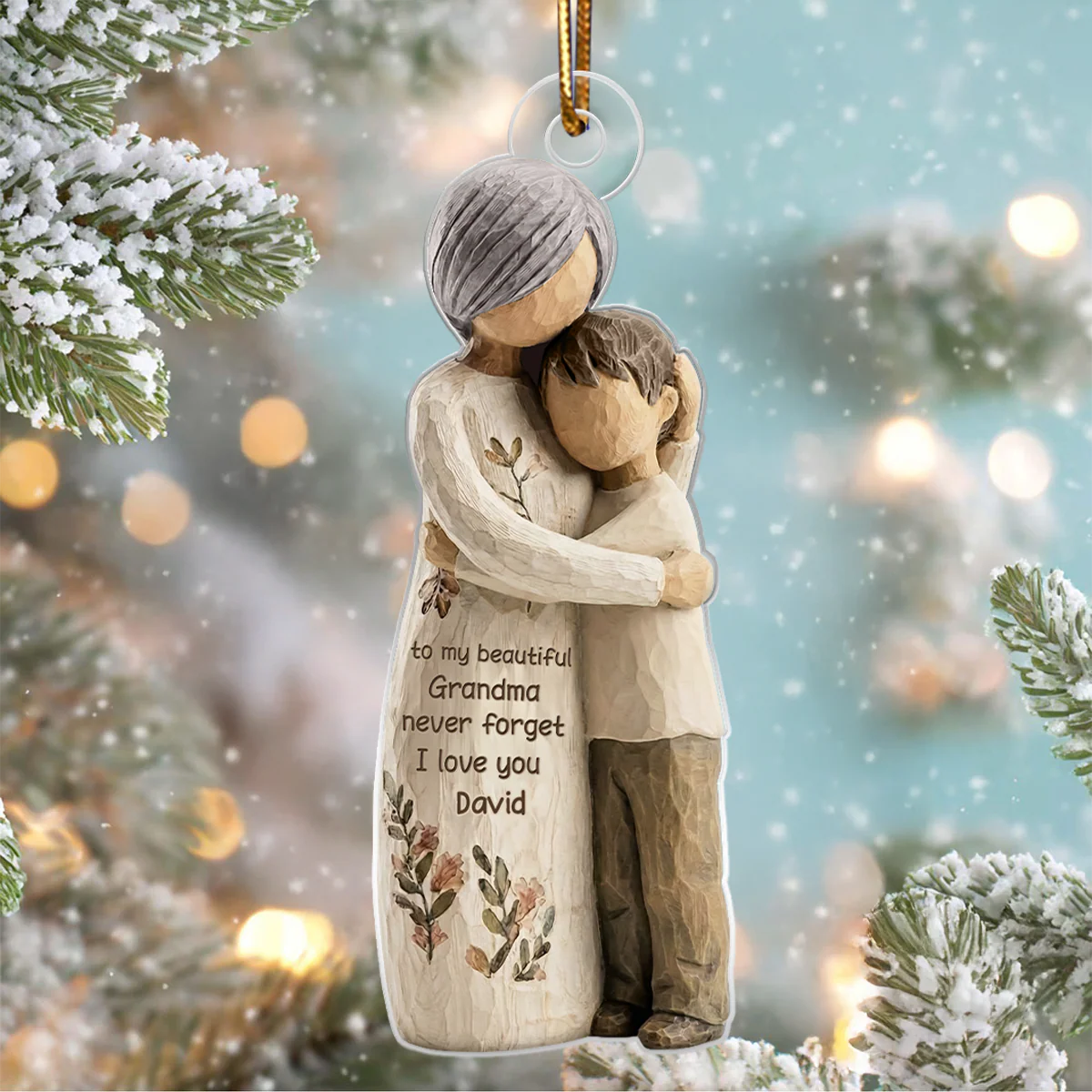Grandma And Grandkid Faux Wood - Personalized Acrylic Ornament - Heartwarming Christmas Gift For Grandma, For Family - Image 5