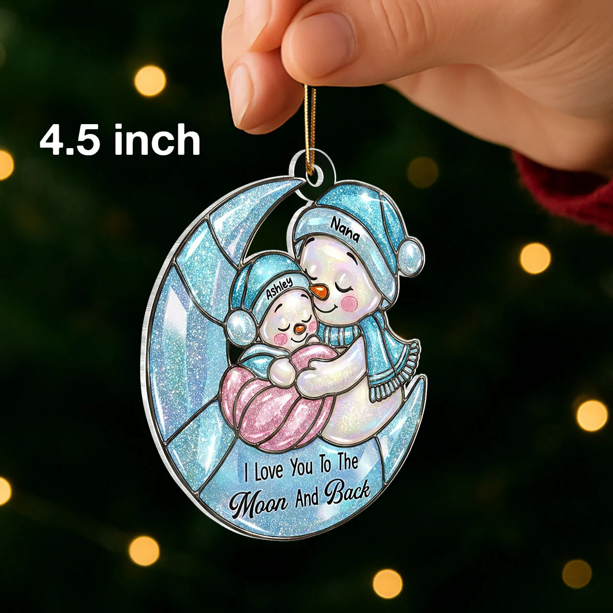 Grandma And Grandkid Moon Stained Glass Pattern - Personalized Acrylic Ornament - Heartwarming Christmas Gift For Grandma, Granddaughter, Grandson - Image 2
