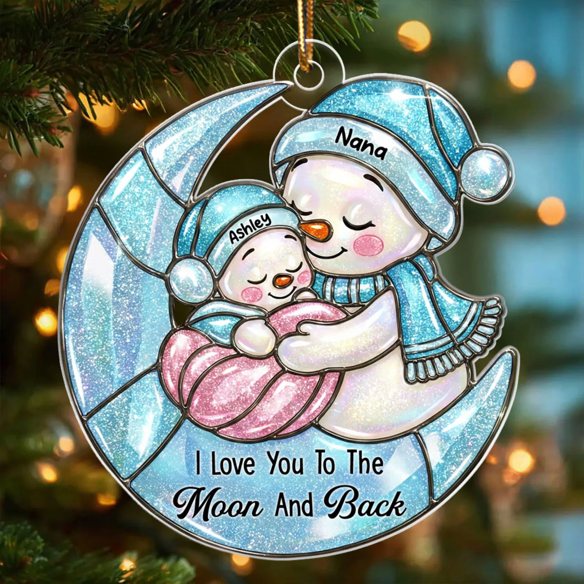 Grandma And Grandkid Moon Stained Glass Pattern - Personalized Acrylic Ornament - Heartwarming Christmas Gift For Grandma, Granddaughter, Grandson - Image 4