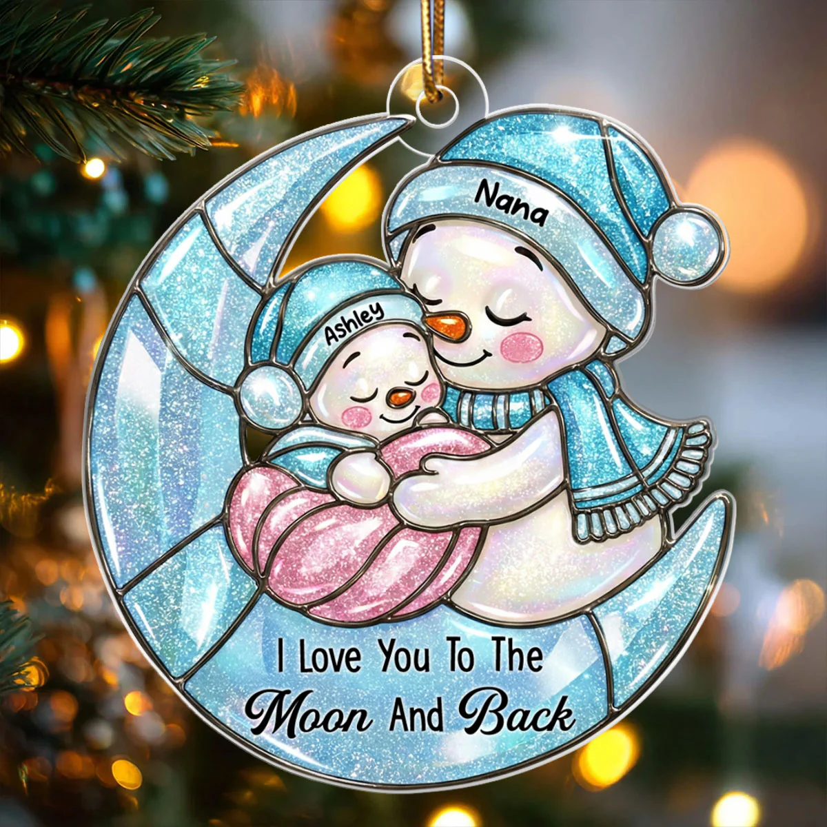 Grandma And Grandkid Moon Stained Glass Pattern - Personalized Acrylic Ornament - Heartwarming Christmas Gift For Grandma, Granddaughter, Grandson - Image 5