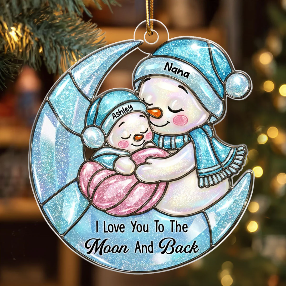 Grandma And Grandkid Moon Stained Glass Pattern - Personalized Acrylic Ornament - Heartwarming Christmas Gift For Grandma, Granddaughter, Grandson - Image 7