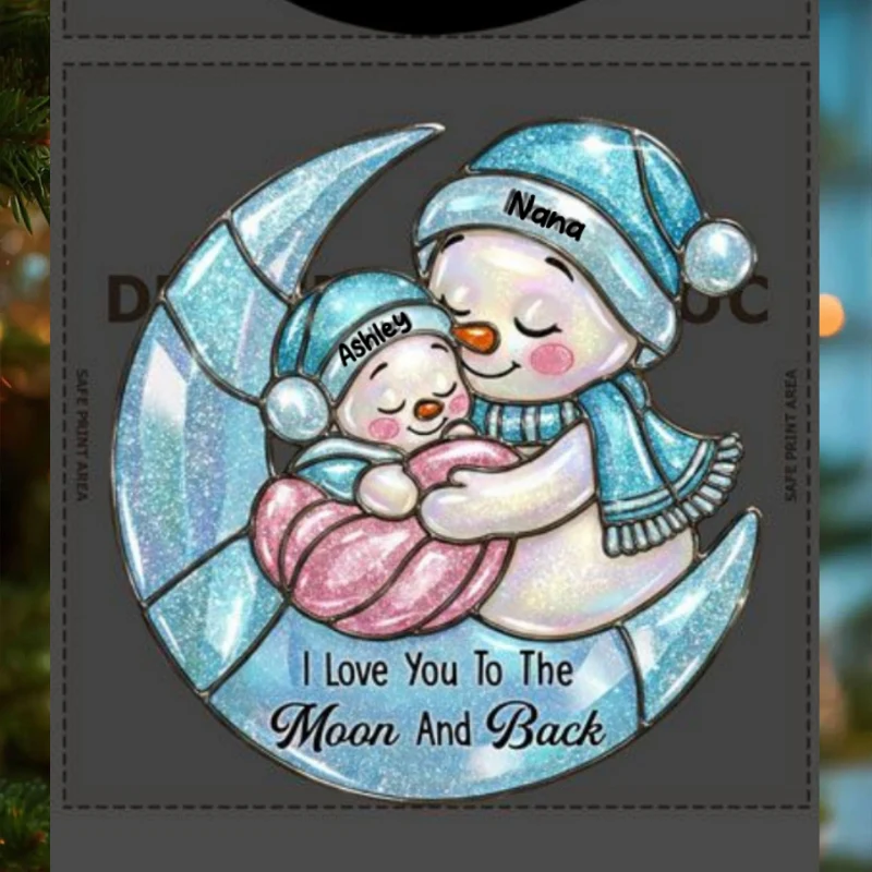 Grandma And Grandkid Moon Stained Glass Pattern - Personalized Acrylic Ornament - Heartwarming Christmas Gift For Grandma, Granddaughter, Grandson - Image 9