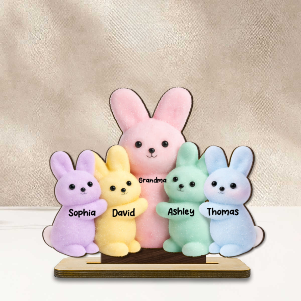 Grandma and Grandkids Bunnies - Personalized 2-Layered Wooden Plaque - Easter Decor Gift for Grandma, Mom - Image 10