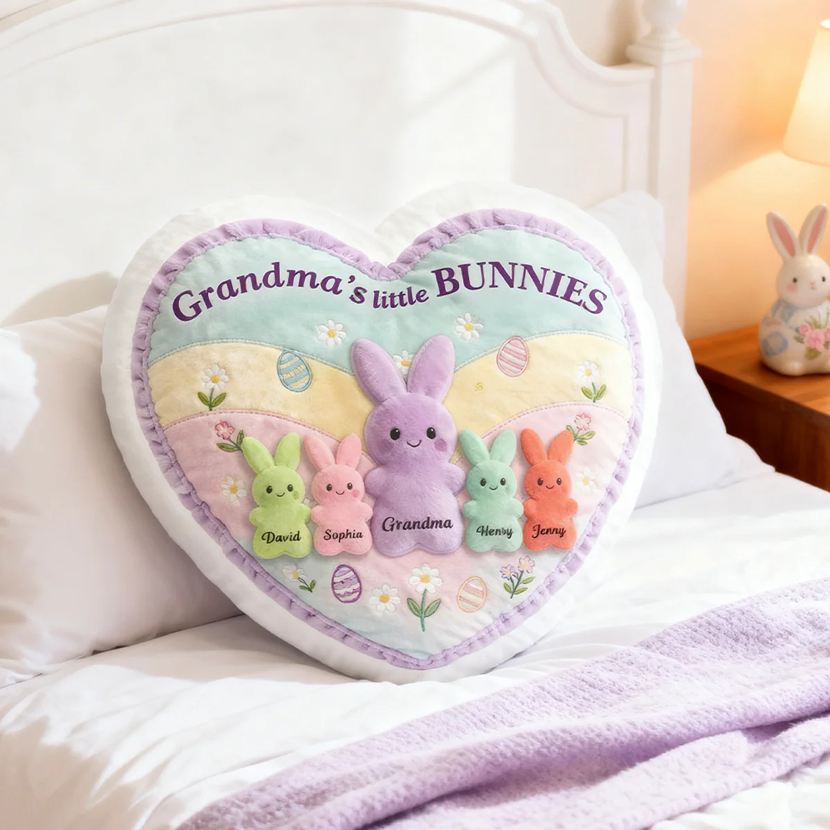 Grandma and Grandkids Bunnies - Personalized Faux Fur Pillow - Easter Decor Gift for Grandma, Mom - Image 4
