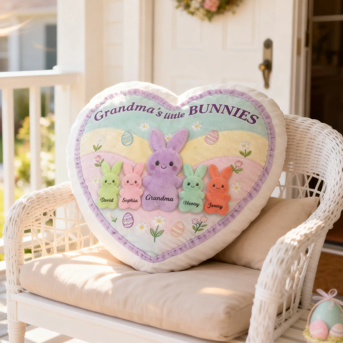Grandma and Grandkids Bunnies - Personalized Faux Fur Pillow - Easter Decor Gift for Grandma, Mom - Image 6
