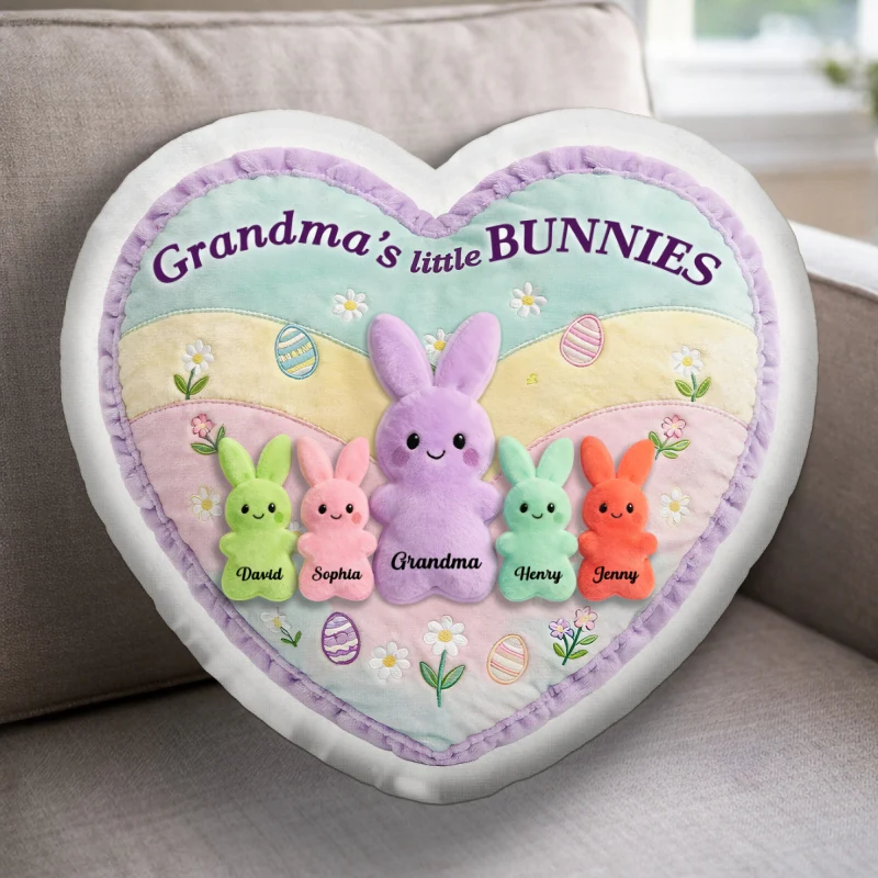 Grandma and Grandkids Bunnies - Personalized Faux Fur Pillow - Easter Decor Gift for Grandma, Mom - Image 9