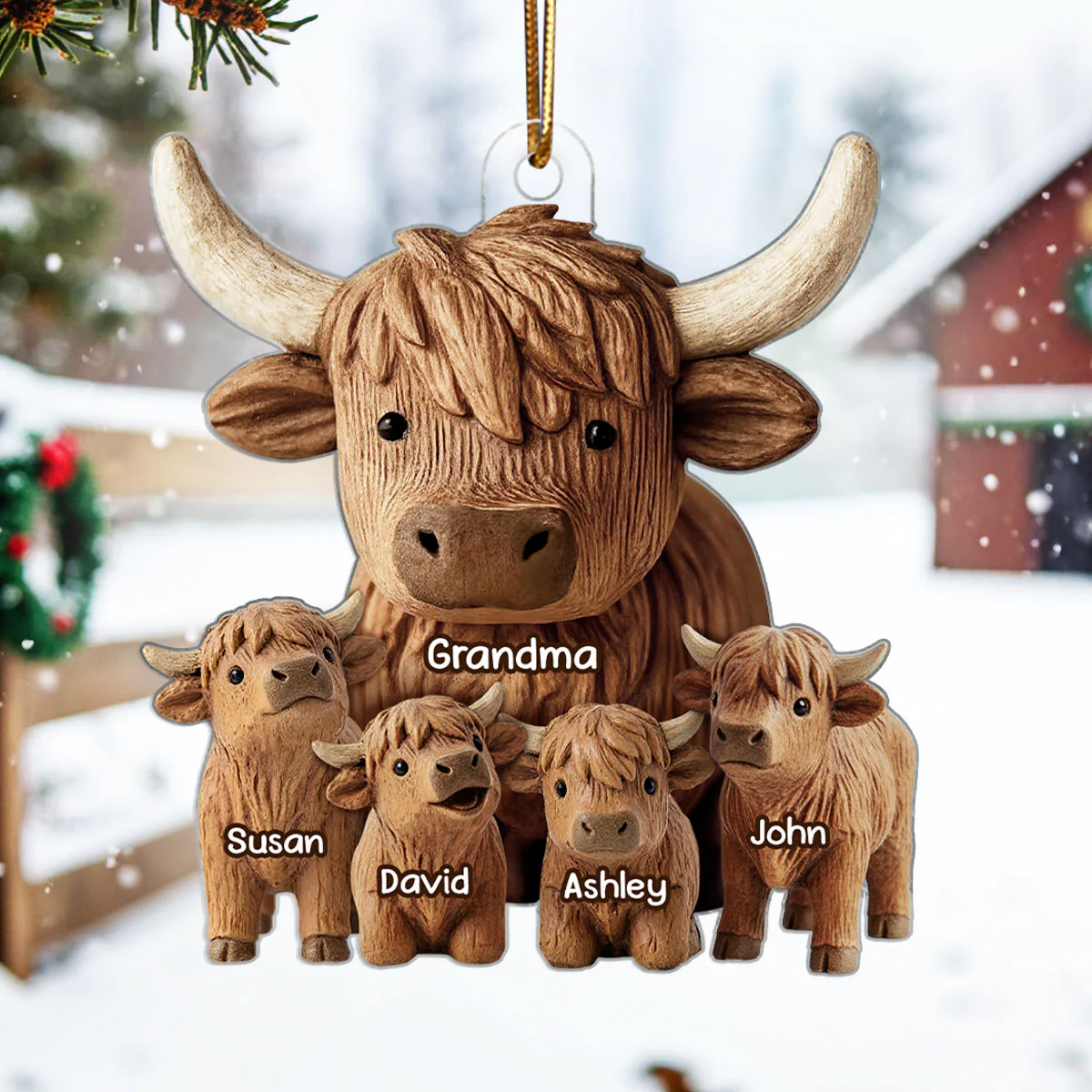 Grandma And Grandkids Faux Wood - Personalized Acrylic Ornament - Heartwarming Christmas Gift For Grandma, For Family - Image 3