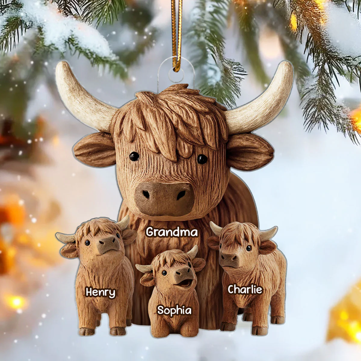 Grandma And Grandkids Faux Wood - Personalized Acrylic Ornament - Heartwarming Christmas Gift For Grandma, For Family - Image 4