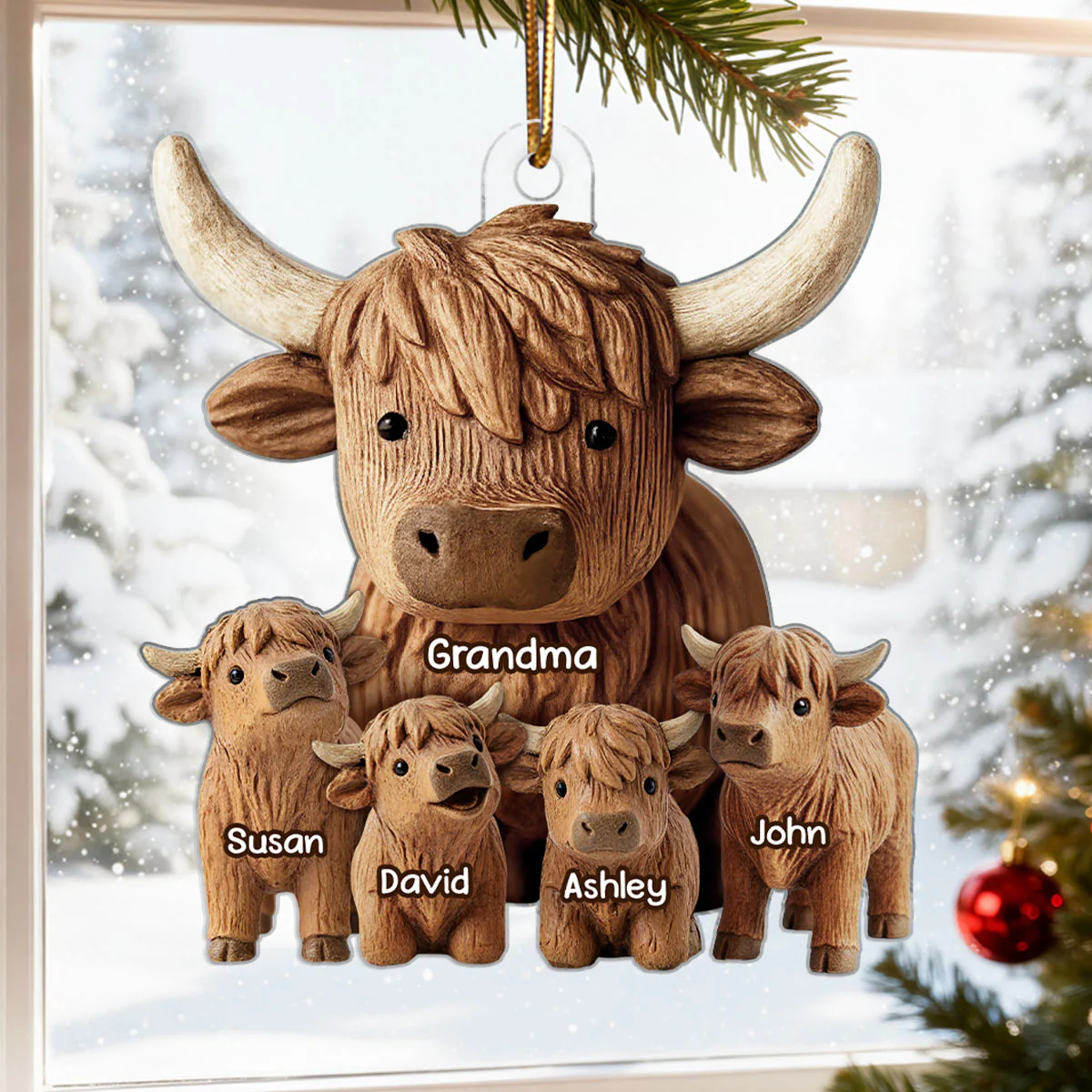 Grandma And Grandkids Faux Wood - Personalized Acrylic Ornament - Heartwarming Christmas Gift For Grandma, For Family - Image 5