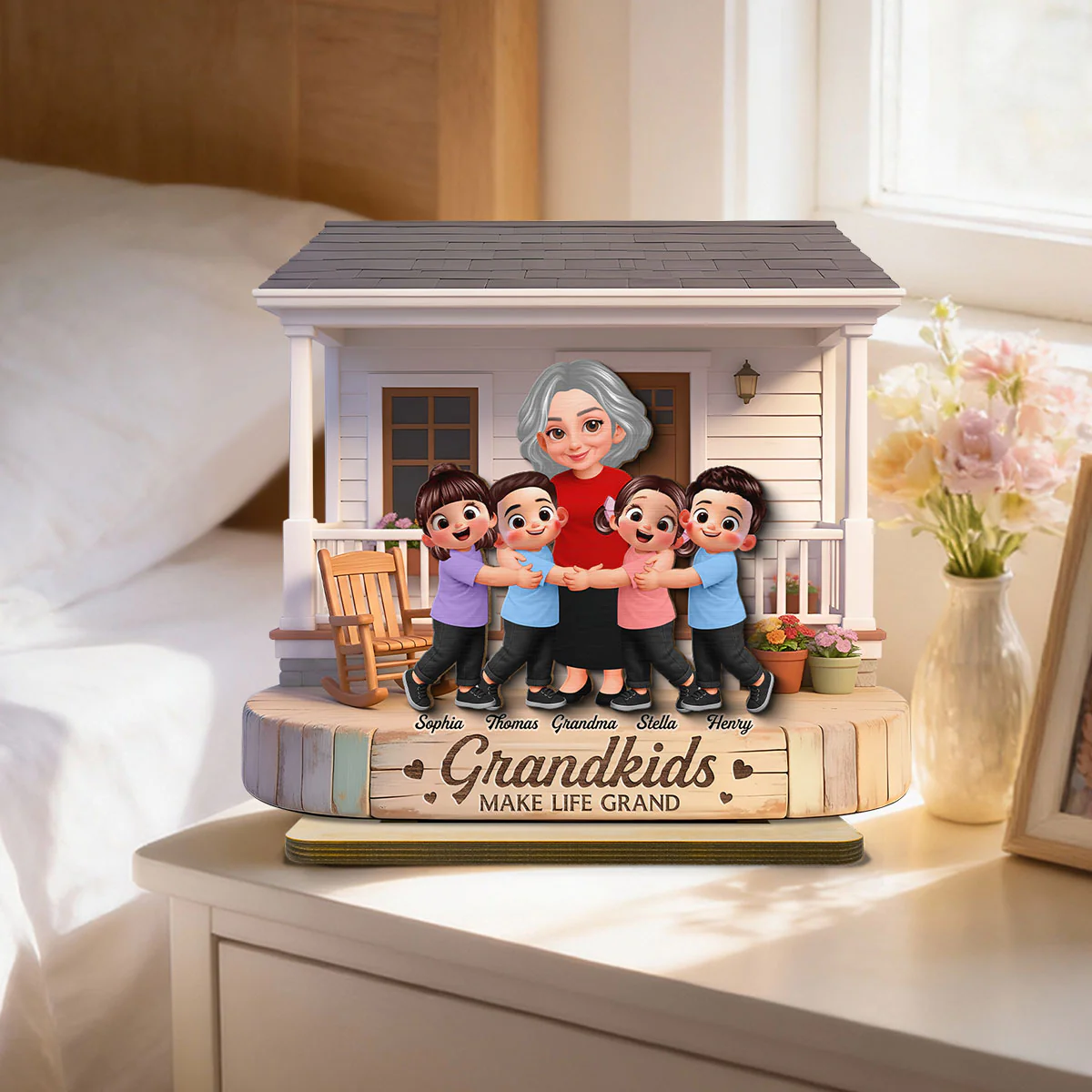 Grandma And Grandkids Happy Together At Front Porch - Personalized 2-Layered Wooden Plaque - Gift For Grandma - Image 4