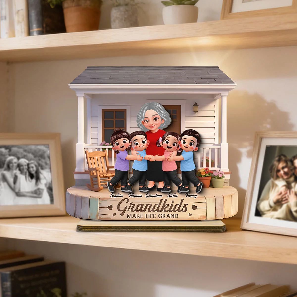 Grandma And Grandkids Happy Together At Front Porch - Personalized 2-Layered Wooden Plaque - Gift For Grandma - Image 7